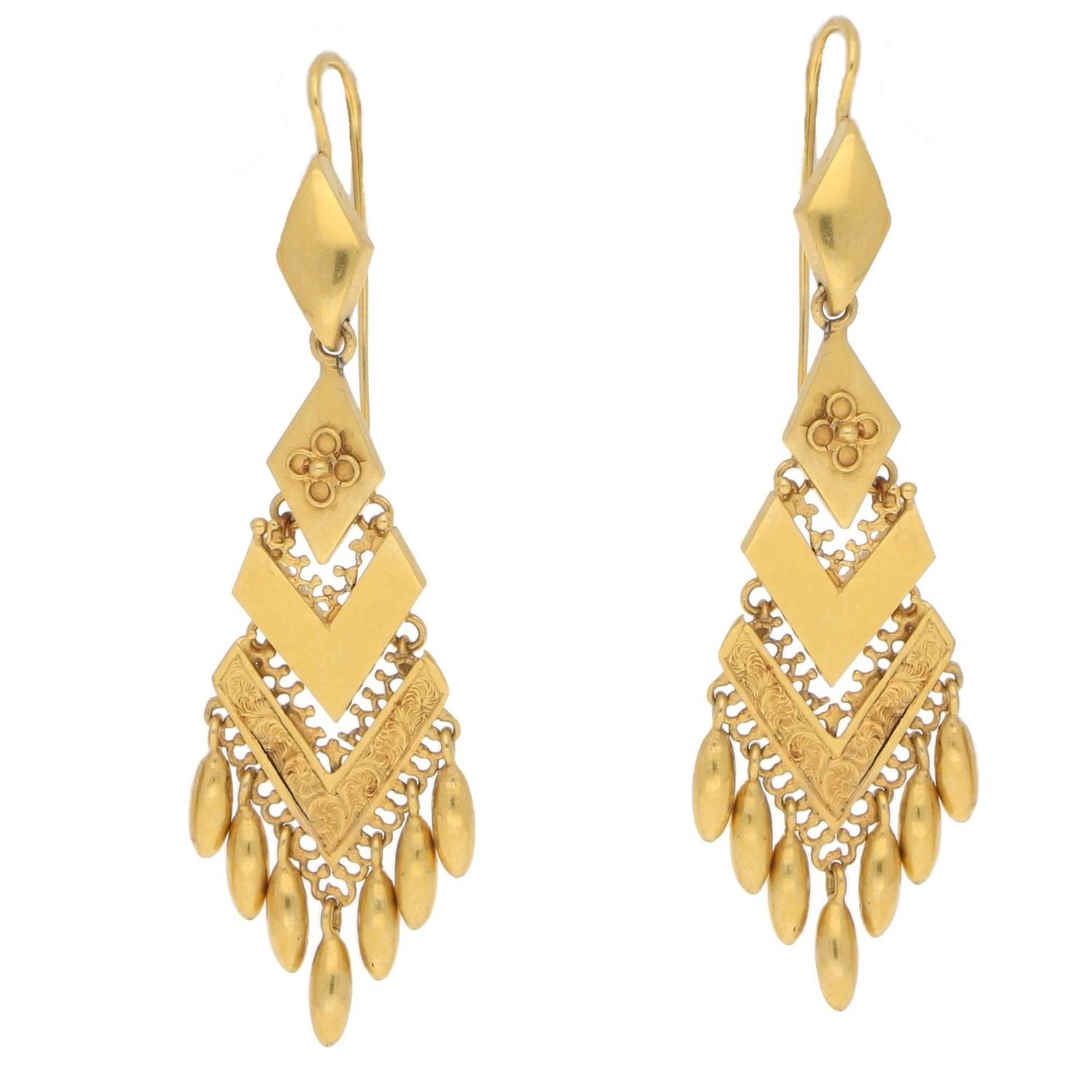 Victorian Yellow Gold Etruscan Drop Earrings For At 1stdibs
