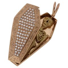 Diamonds Rose Gold Skeleton Coffin Pendant