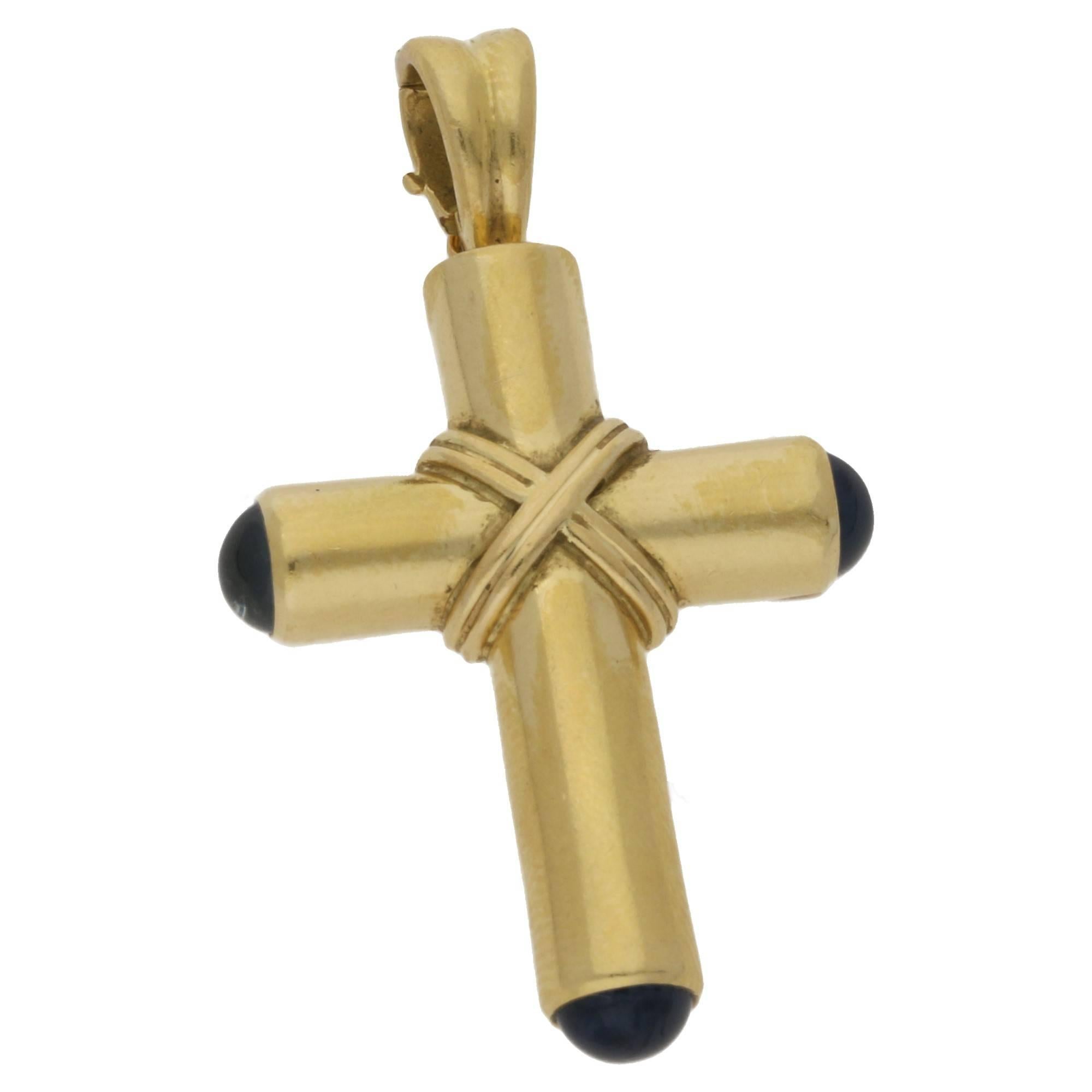 Theo Fennell Cross Pendant with Sapphire in Gold