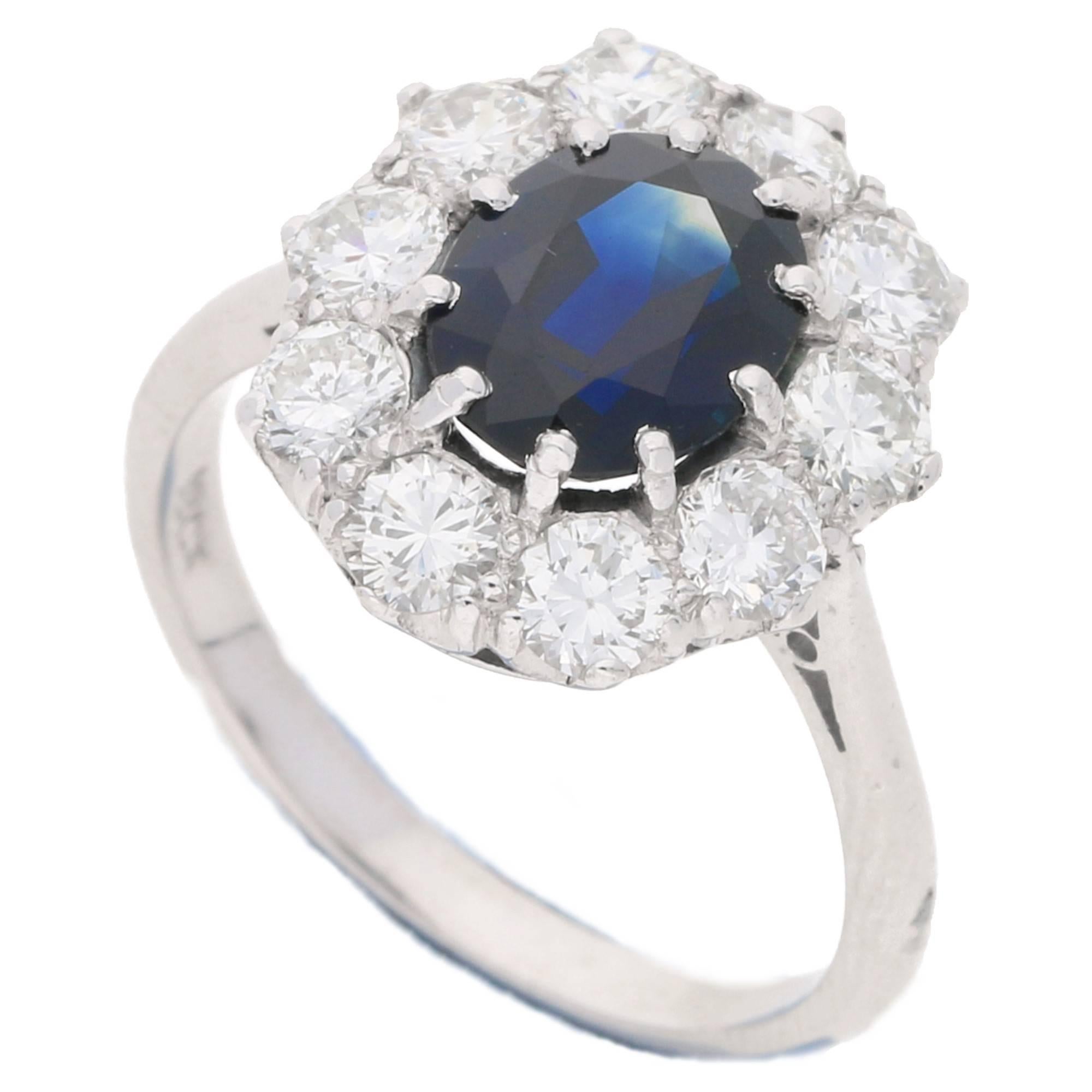 Vintage Sapphire and Diamond Engagement Cluster Ring