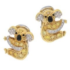 18 Karat Gold Koala Yellow Diamond Earrings 4