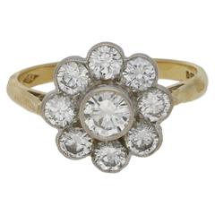 Vintage Diamond Daisy Cluster Engagement Ring in Gold