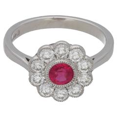 Ruby Diamond Daisy Cluster Engagement Ring 8