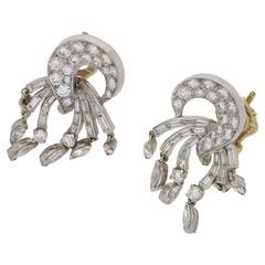 1950s Diamond Swirl Drop Earrings in Platinum 1