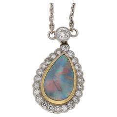 Opal Diamond Gold Pendant on Chain