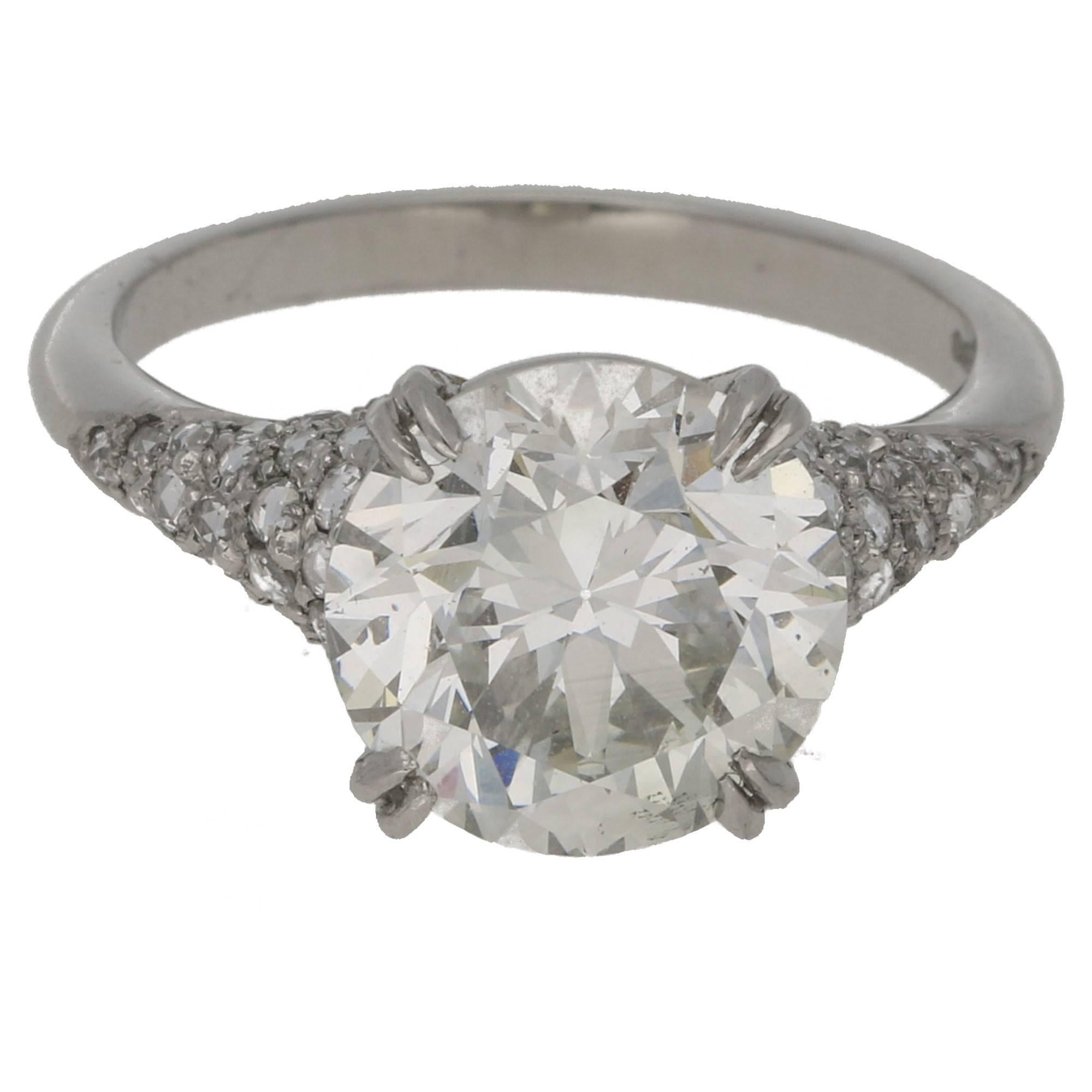 4.28 Carat European Cut Diamond Platinum Engagement Ring