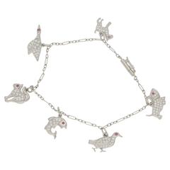 1950s Diamond Ruby Set Platinum Charm Bracelet 9