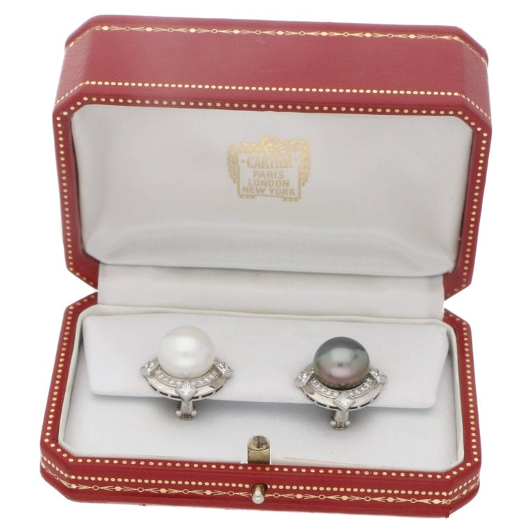 Cartier Pearl Diamond Earrings In Platinum For At 1stdibs Cartier Pearl Diamond Earrings In Platinum For