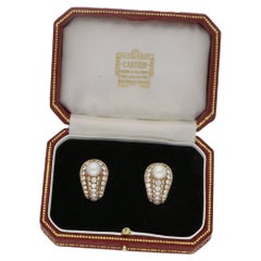 Pearl Diamond Cartier 1970s Earrings 5