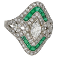 Emerald Diamond Marquise Shield Ring