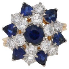 Oscar Heyman Diamond Sapphire Cluster Cocktail Ring 8