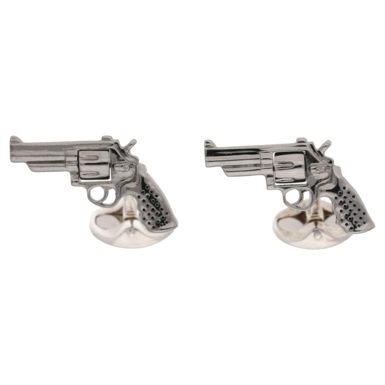 Silver Revolver Gun Cufflinks at 1stDibs