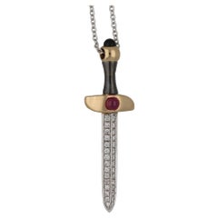 Gavello Vintage Diamond Sword Pendant in Gold