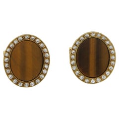 1960s Chaumet Diamond Tiger's Eye Gold Cufflinks