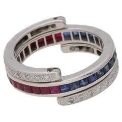 Sapphire and Ruby Diamond Gold Swivel Ring