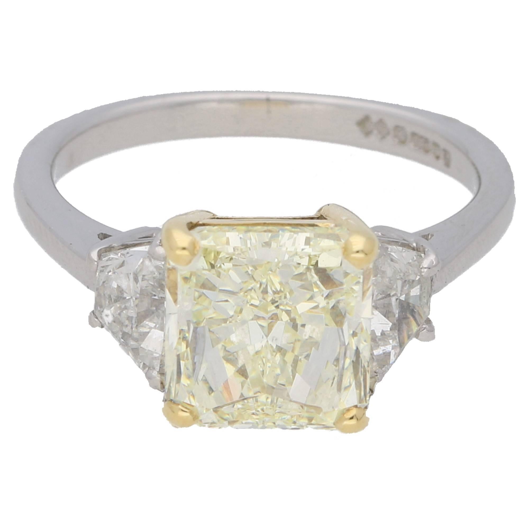 Certified Radiant Cut Yellow Diamond Engagement Ring in 18k Gold 