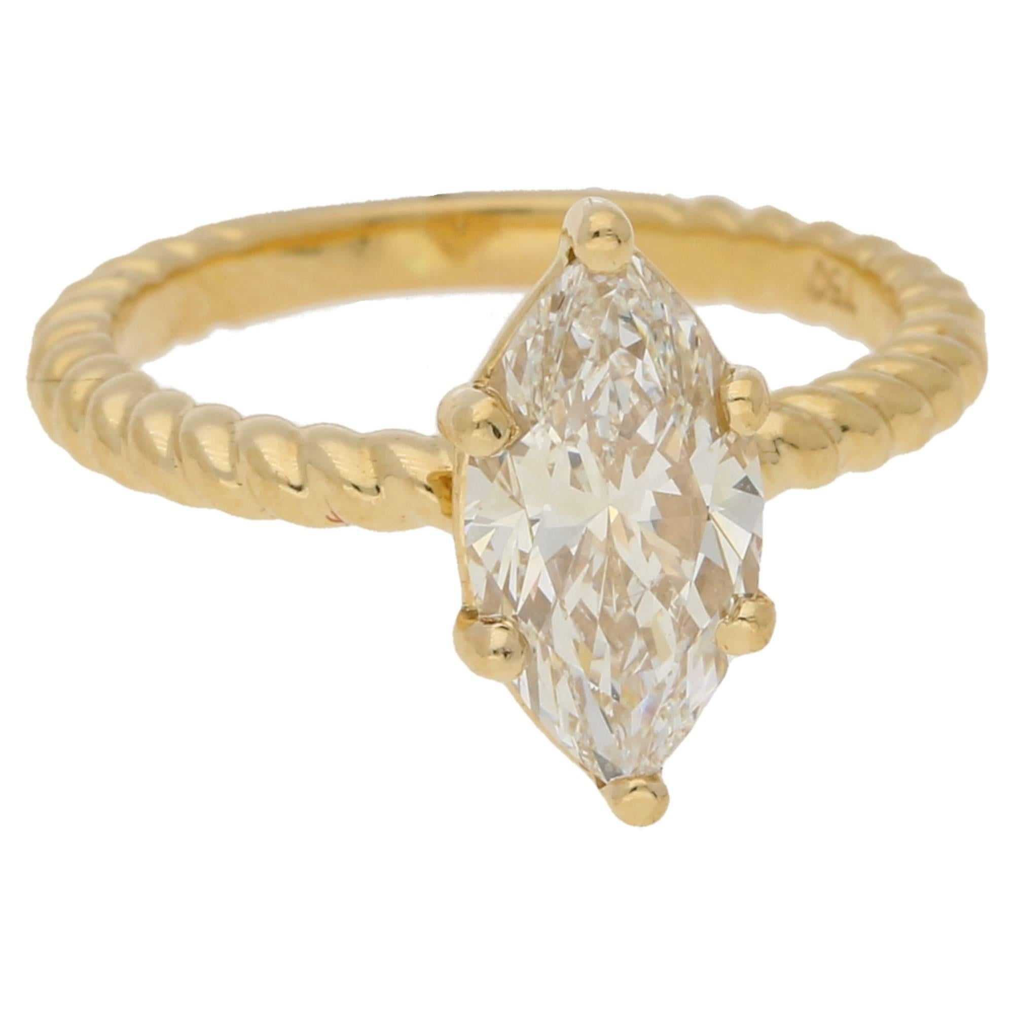 1.6 Carat Marquise Diamond Ring in Gold Twist Rope Band