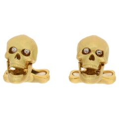 18 Karat Gold Diamond Skull Bone Cufflinks