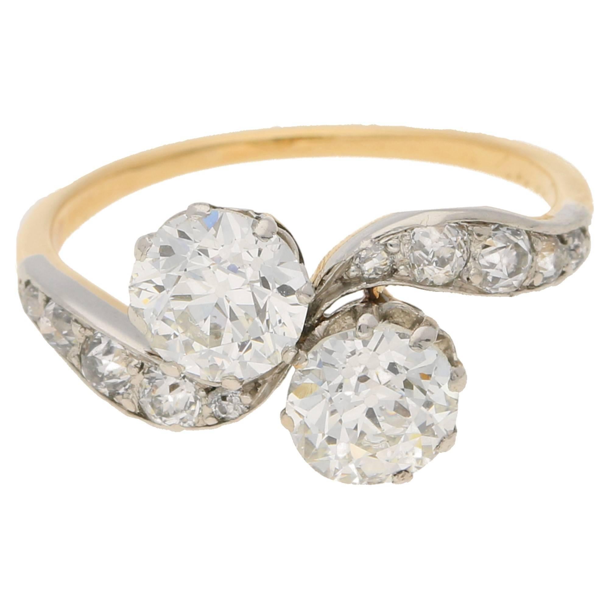 Edwardian Two-Stone Twist Diamond Engagement Ring