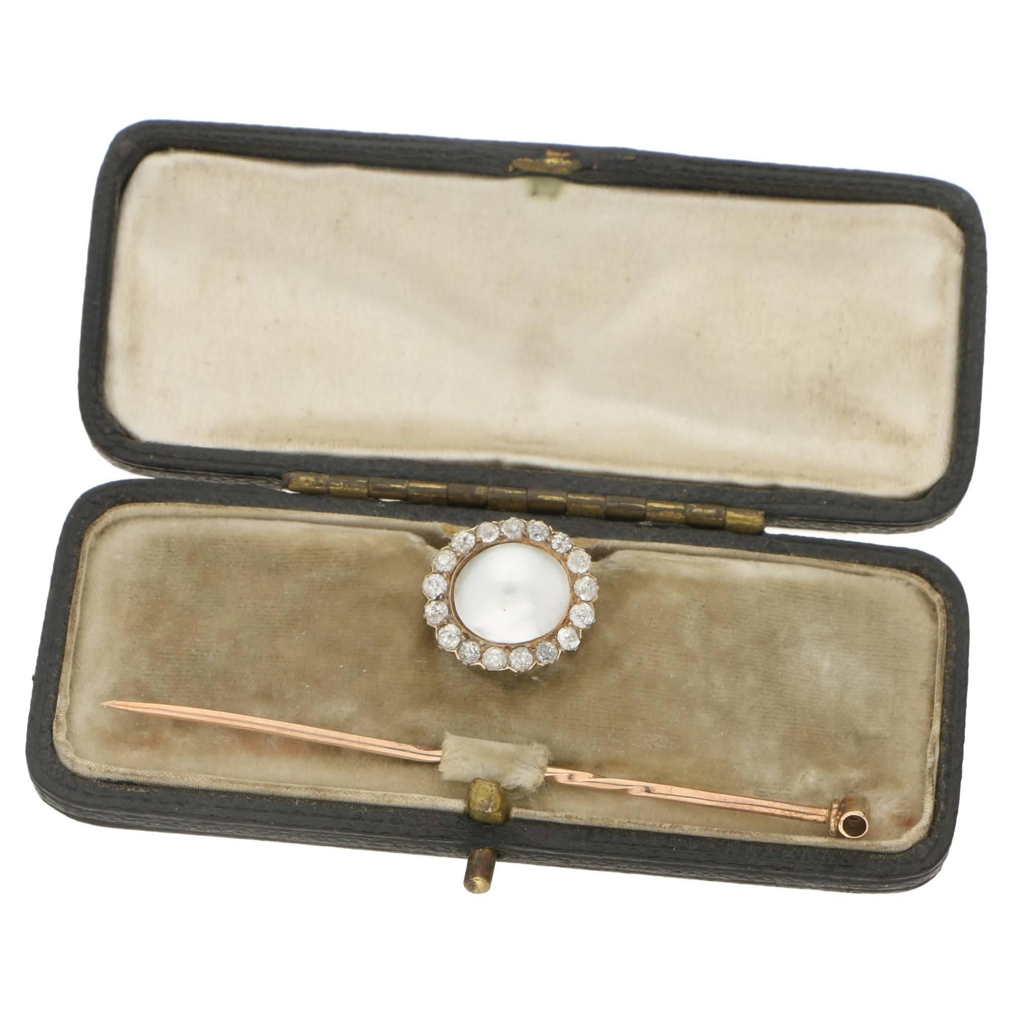 Victorian Pearl Diamond Gold Stickpin