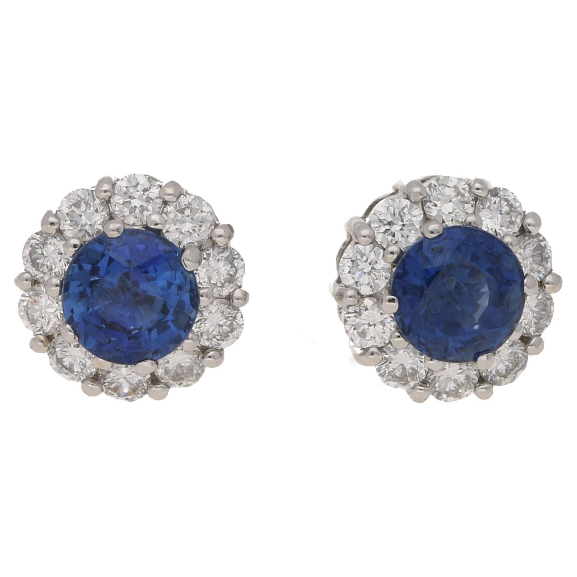 Sapphire Diamond Cluster Stud Earrings