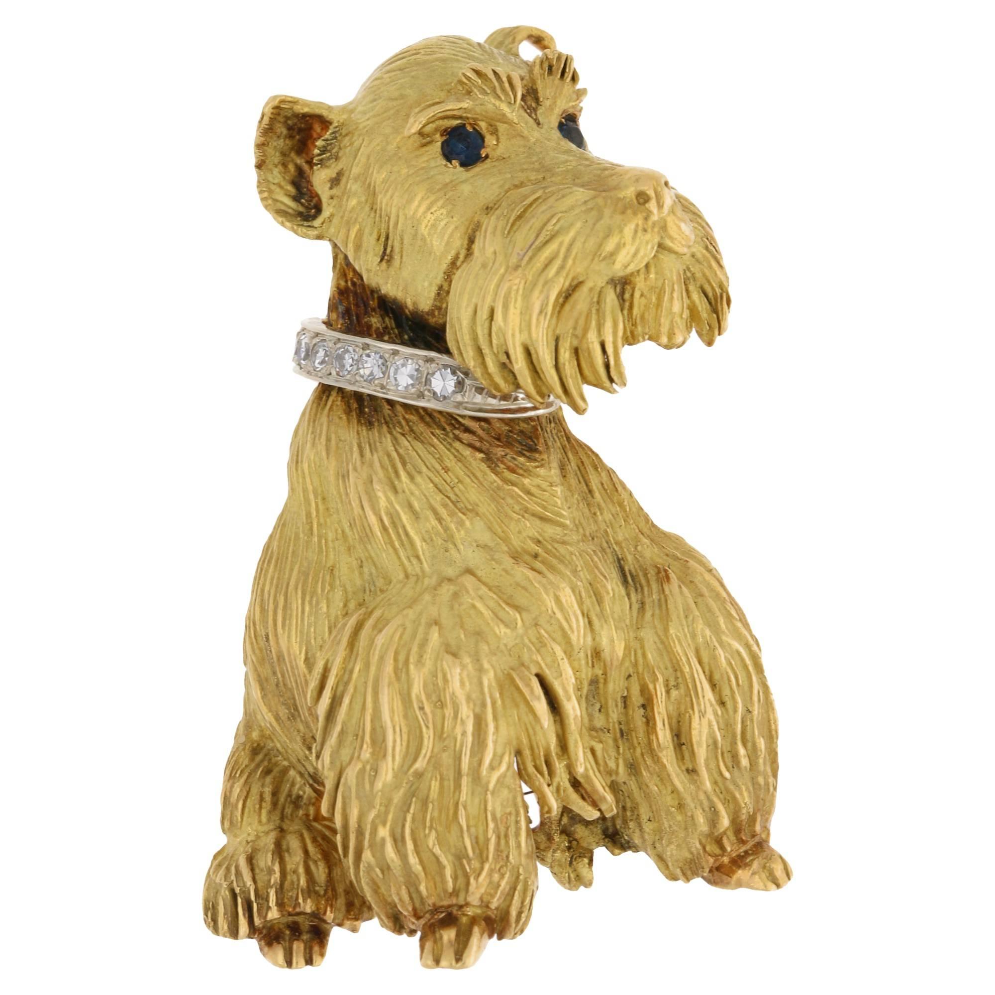 1960s Gold Schnauzer Dog Brooch