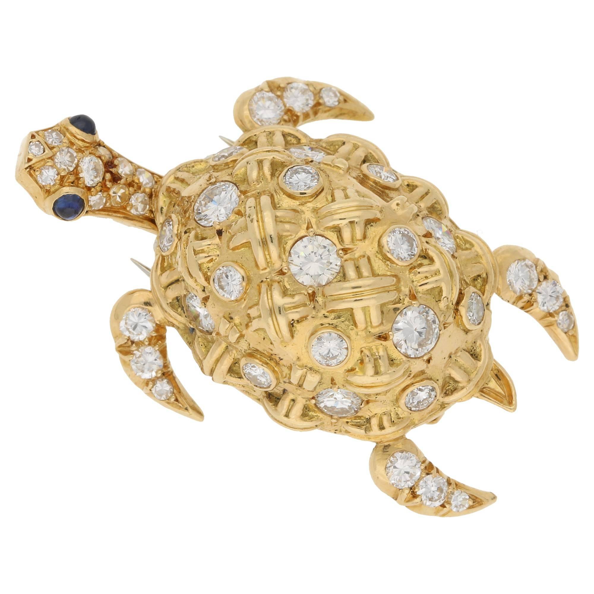 18 Karat Gold Diamond Turtle Brooch
