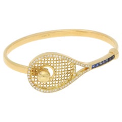 Novelty Gold Sapphire Diamond Gold Tennis Racket Bangle