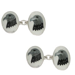 Silver Enamel Eagle Head Cufflinks