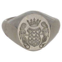 Vintage Platinum Signet Ring with Crest