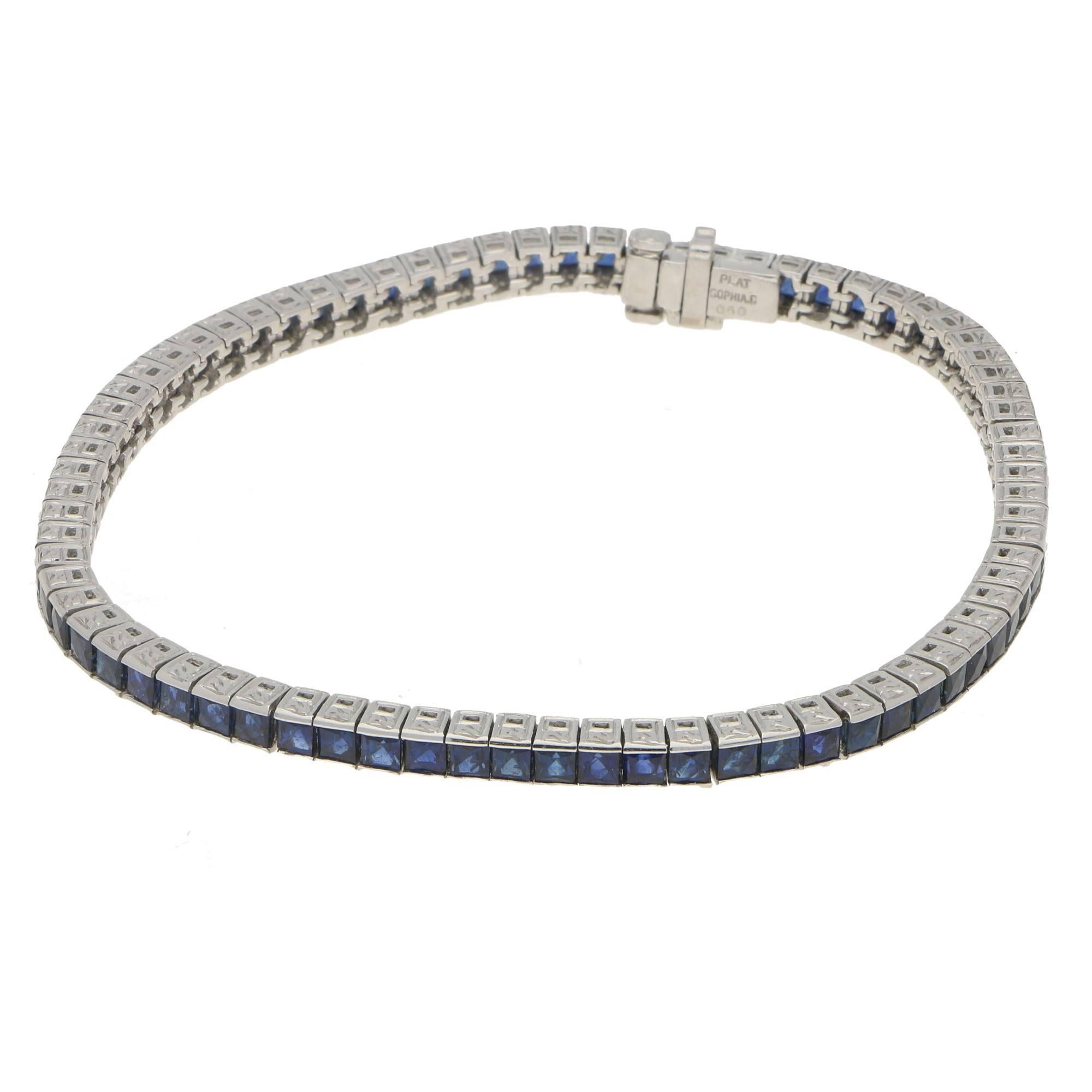 French Cut Sapphire Platinum Bracelet