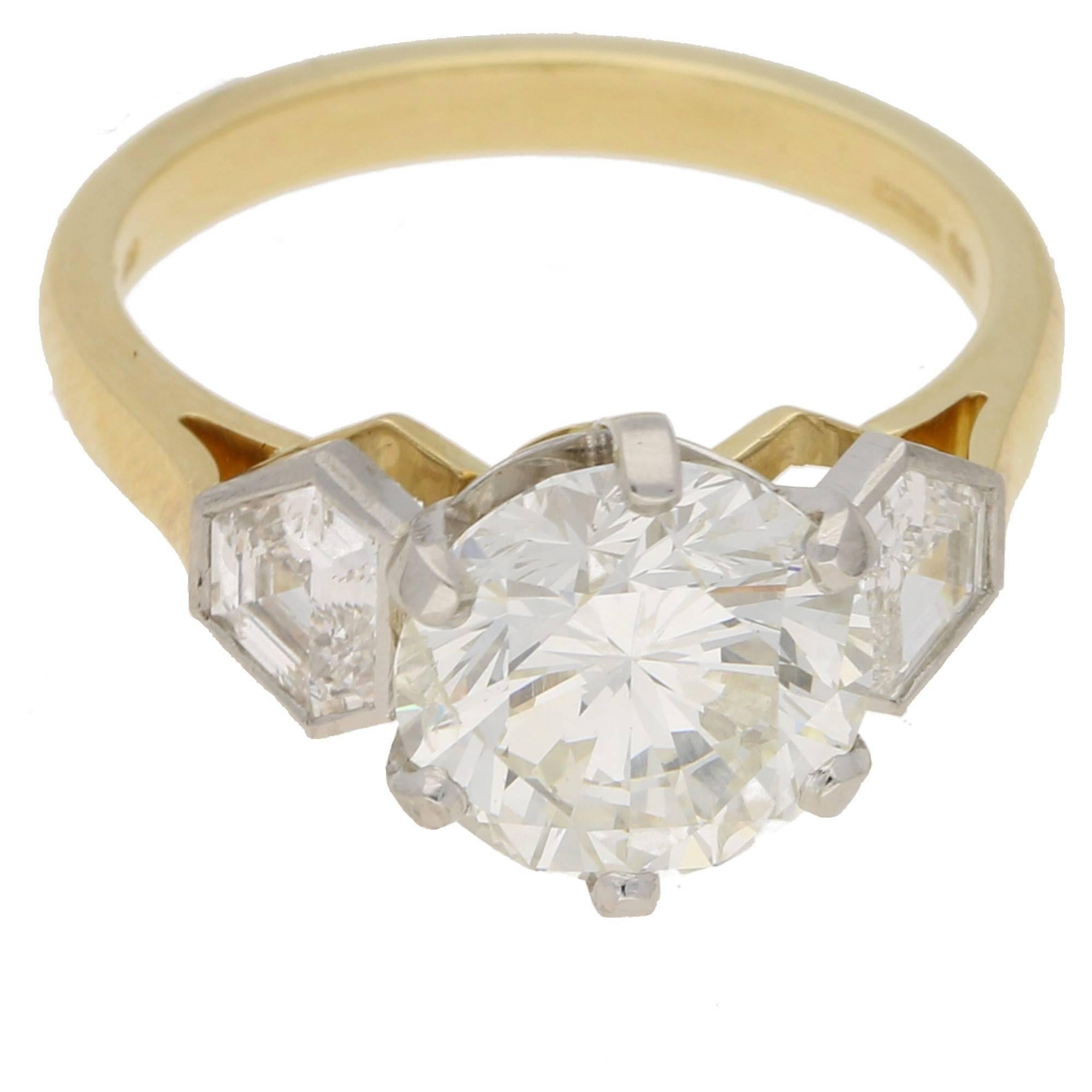 Three-Stone Round Brilliant Cut Diamond Engagement Ring 
