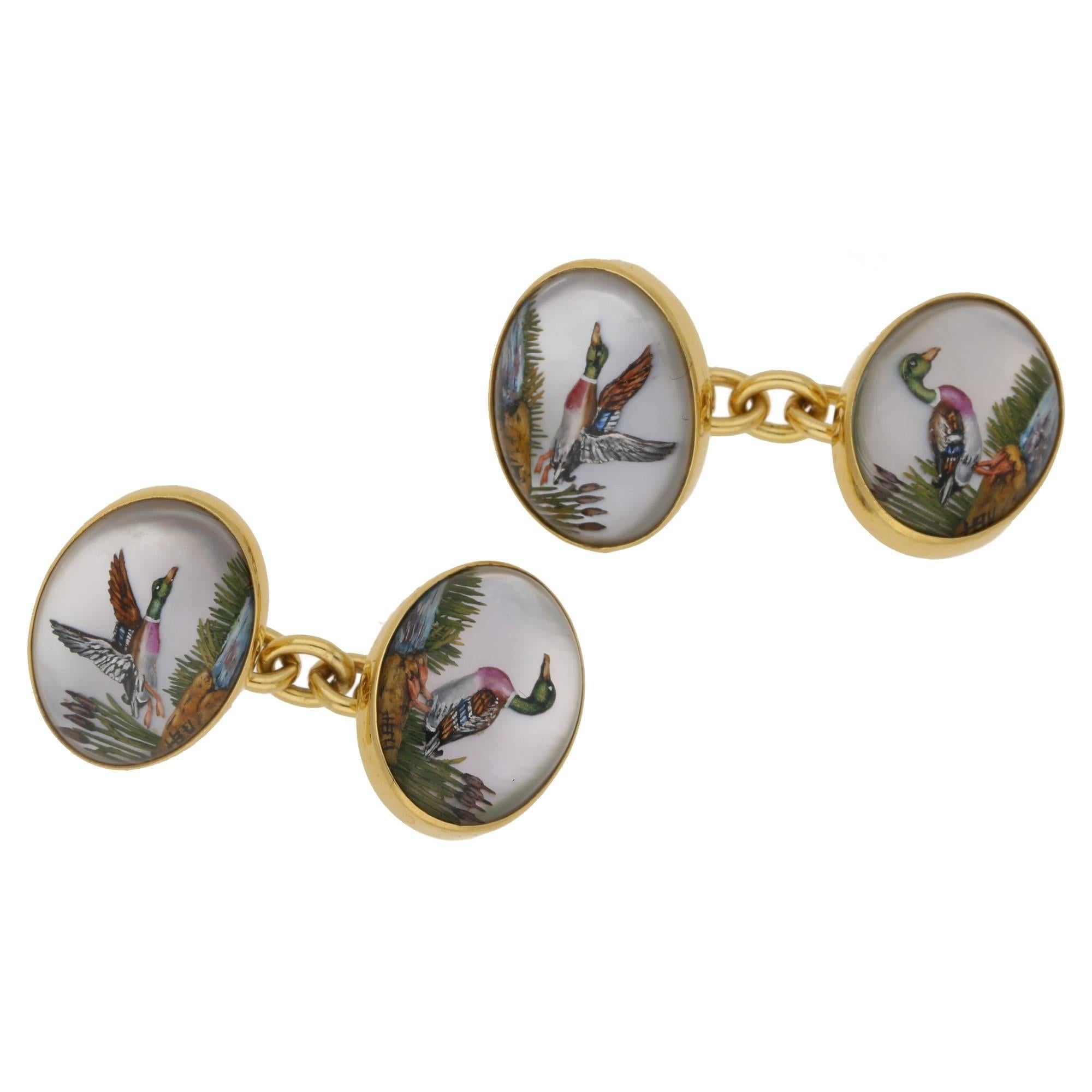 Essex Crystal Hand-Painted 18 Karat Gold Cufflinks