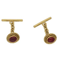 Cabochon Garnet with 18 Karat Gold Chain Link Cufflinks