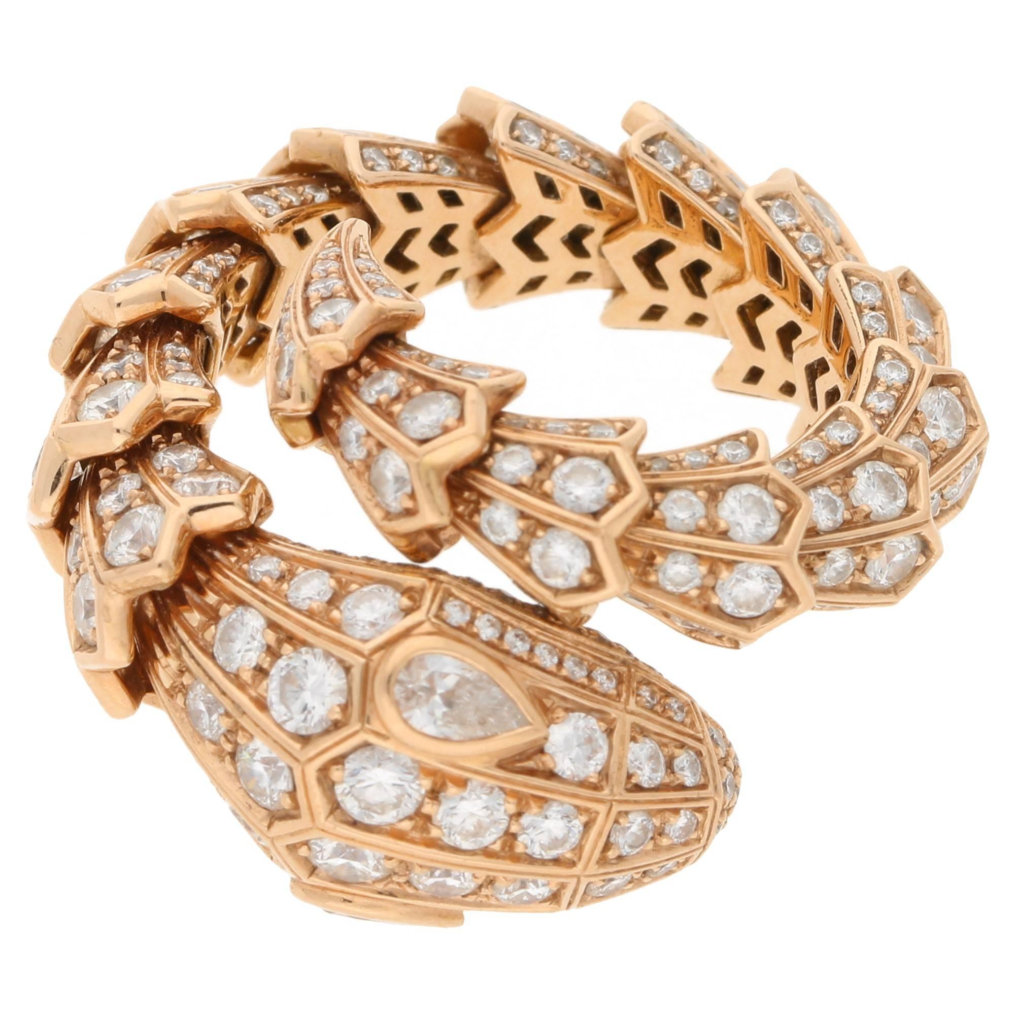 Bvlgari Rose Gold Diamond Serpenti 18 Carat Gold Snake Ring