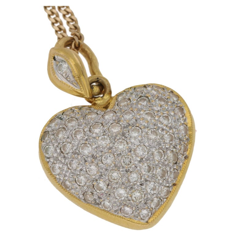 Pavé Diamond White Gold Heart Necklace For Sale at 1stdibs