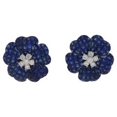 Invisible Set Sapphire Diamond Floral Earrings