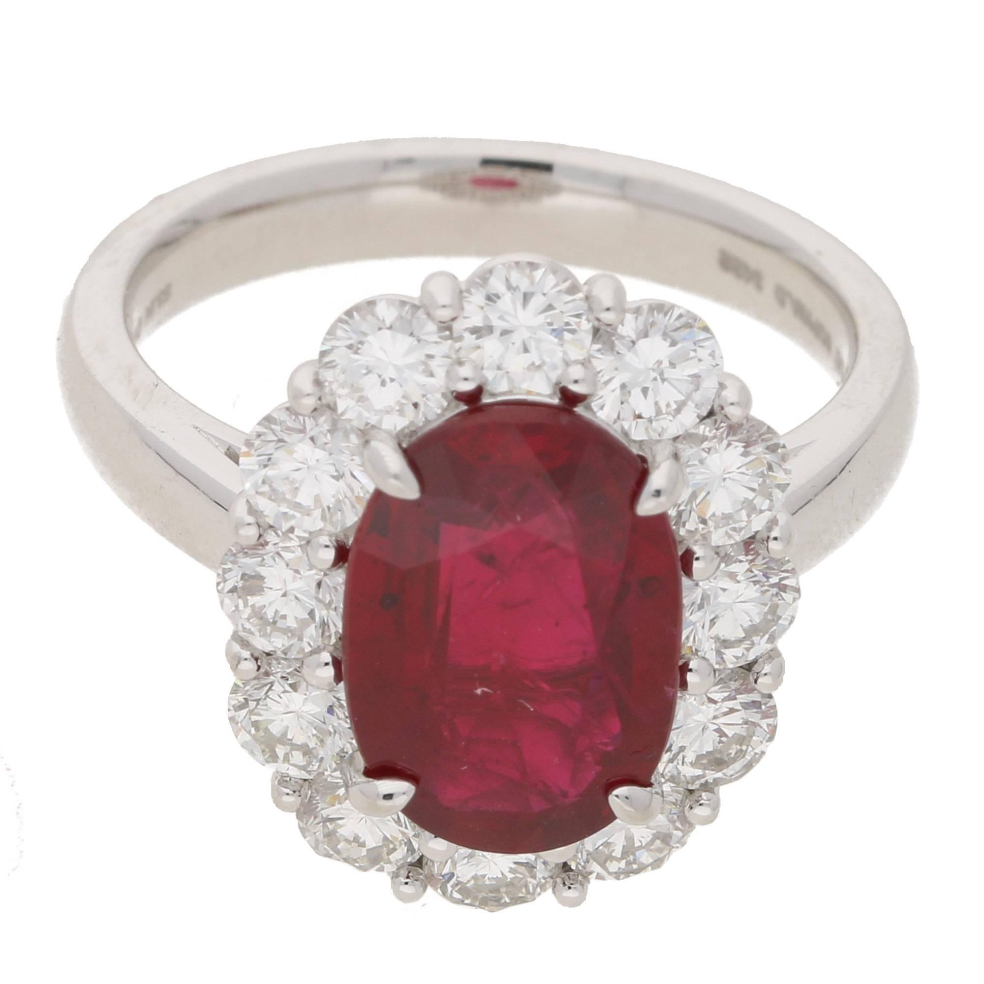 Oval Ruby Diamond Cluster Engagement Ring