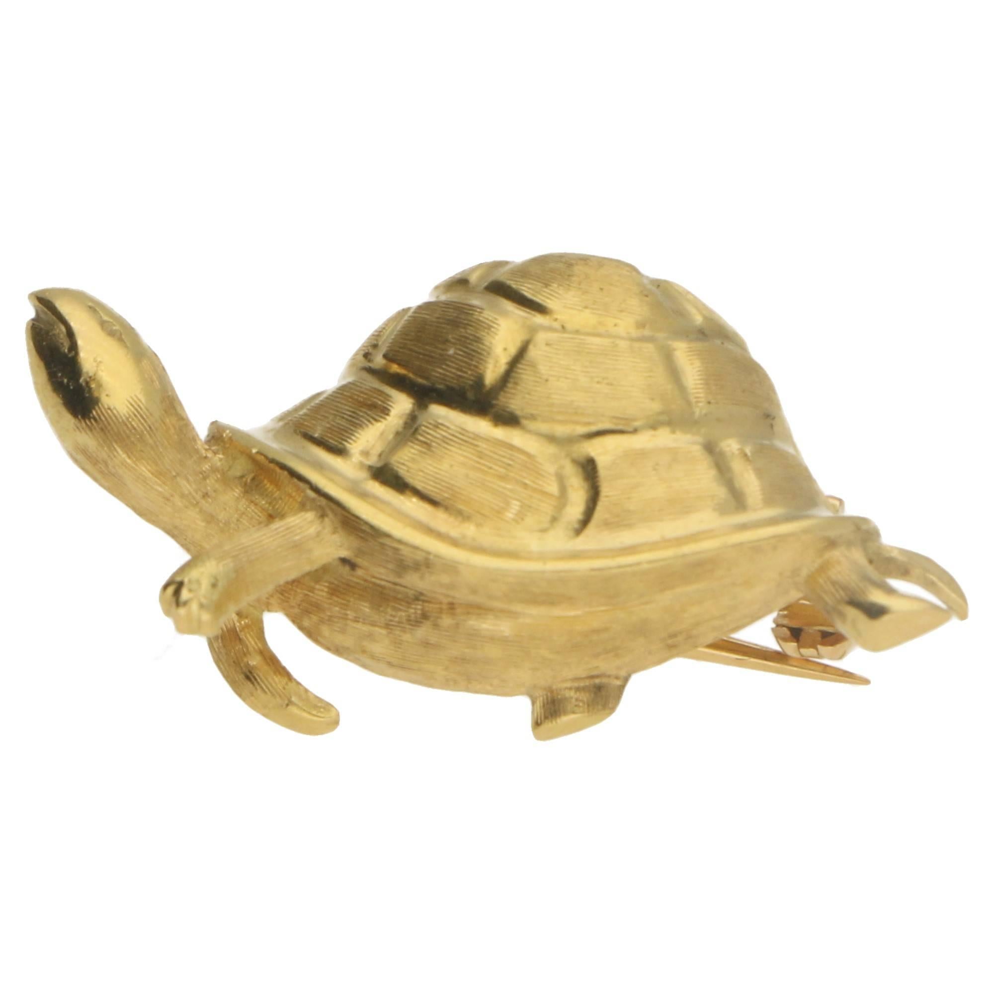 Vintage Turtle Brooch in 18ct Yellow Gold 