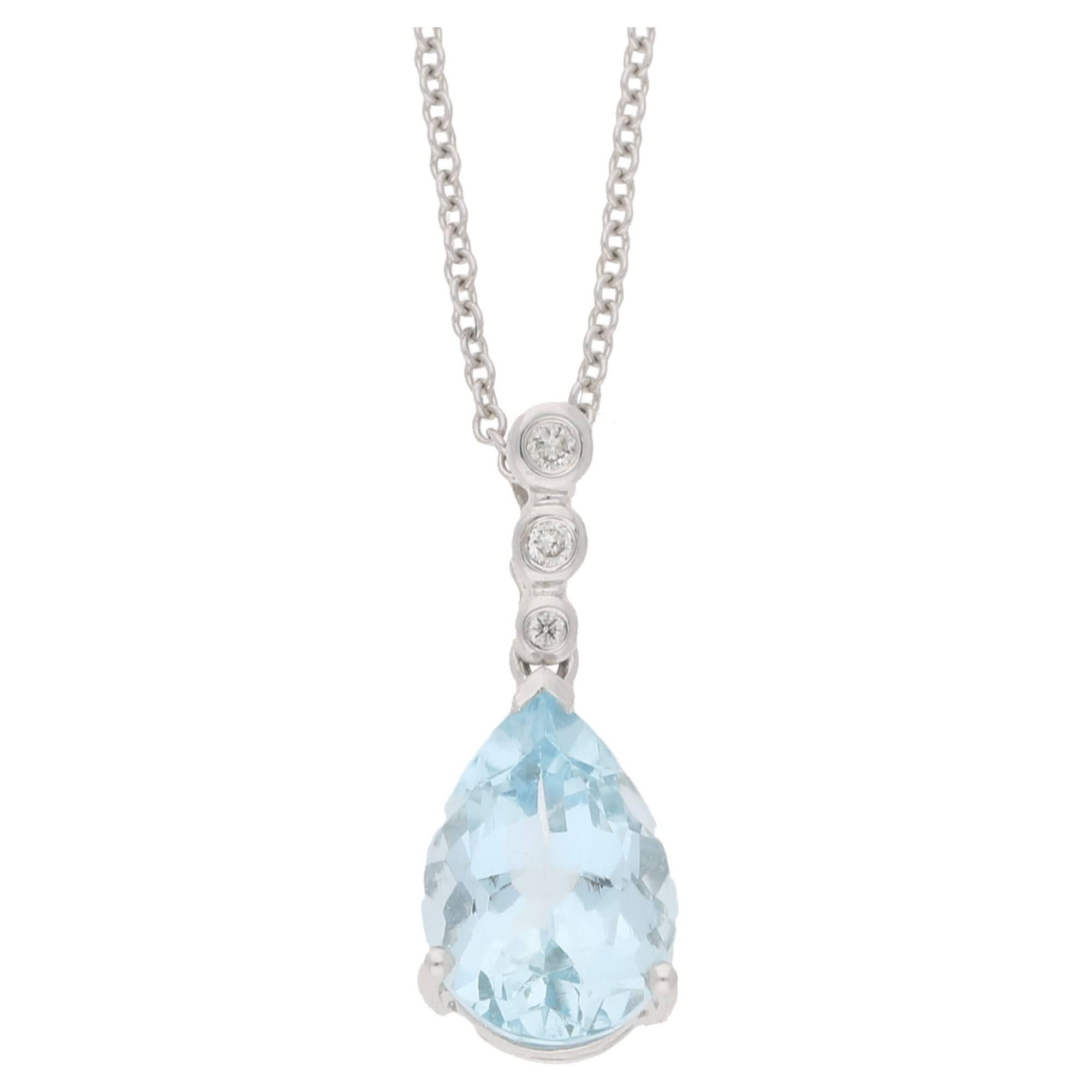 Pear Drop Aquamarine Diamond Gold Pendant