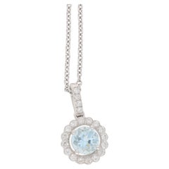 Aquamarine Diamond Cluster Pendant