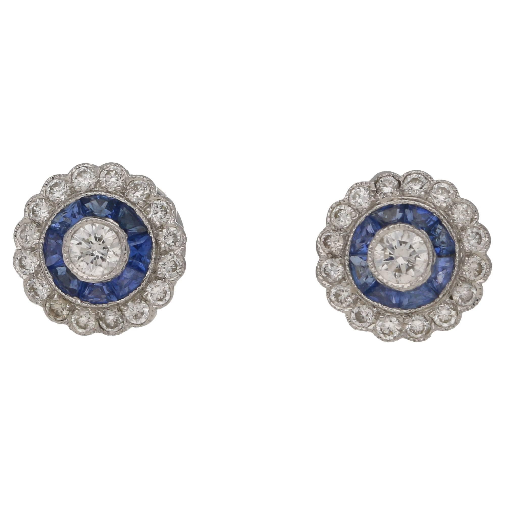 Sapphire Diamond 18 Karat Gold Stud Earrings