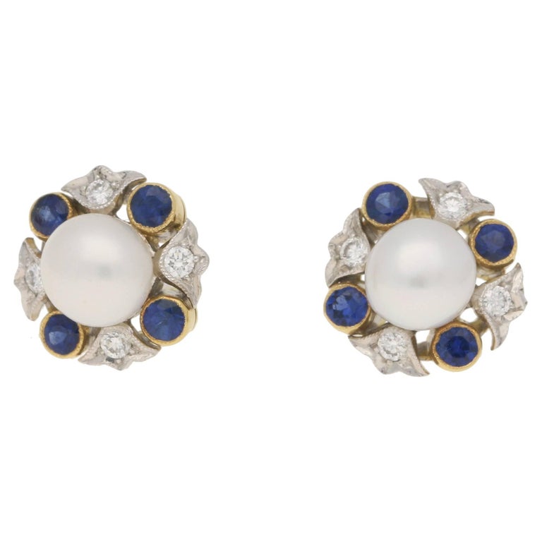 Pearl and sapphire stud earrings Clearance