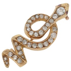 Vintage 18 Karat Gold Diamond Snake Brooch