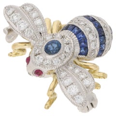 18 Karat Gold Sapphire Diamond Bee Brooch