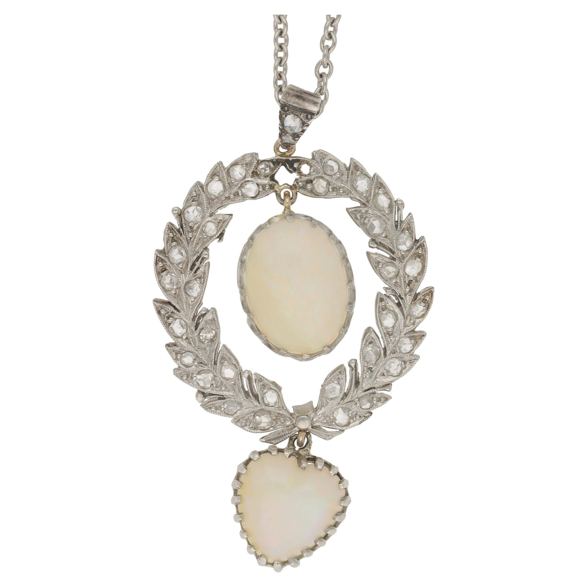 Belle Epoch Opal and Diamond Wreath Pendant For Sale