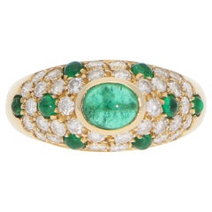 Vintage Cartier Mimi Emerald and Diamond Ring in Yellow Gold
