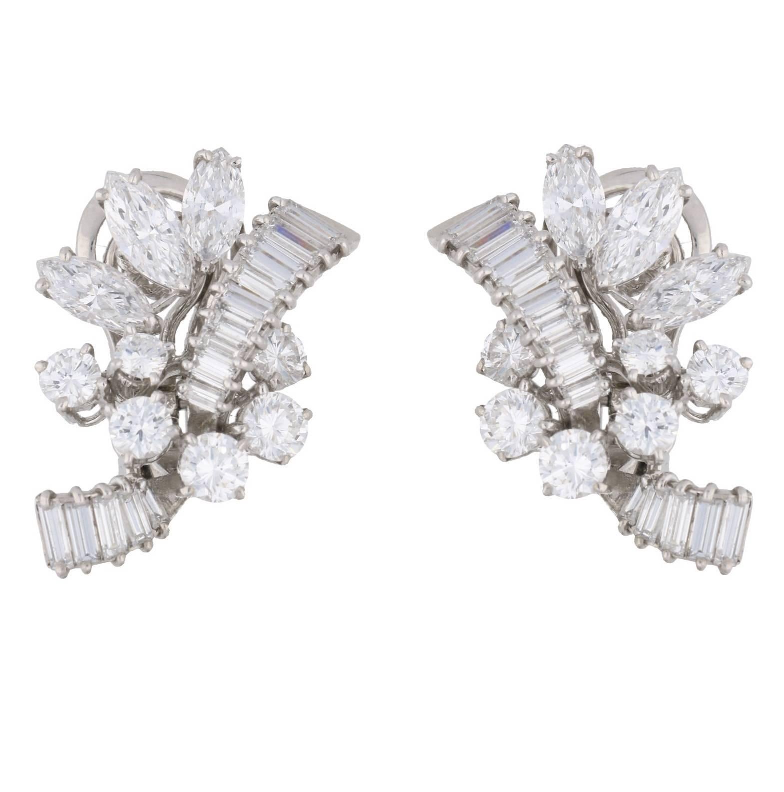 1950s Boucheron Paris  Diamond Platinum Spray Earrings