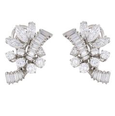 1950s Boucheron Paris  Diamond Platinum Spray Earrings