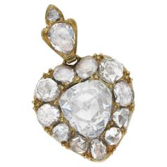 1830s Rose Cut Diamond Heart Pendant in Gold
